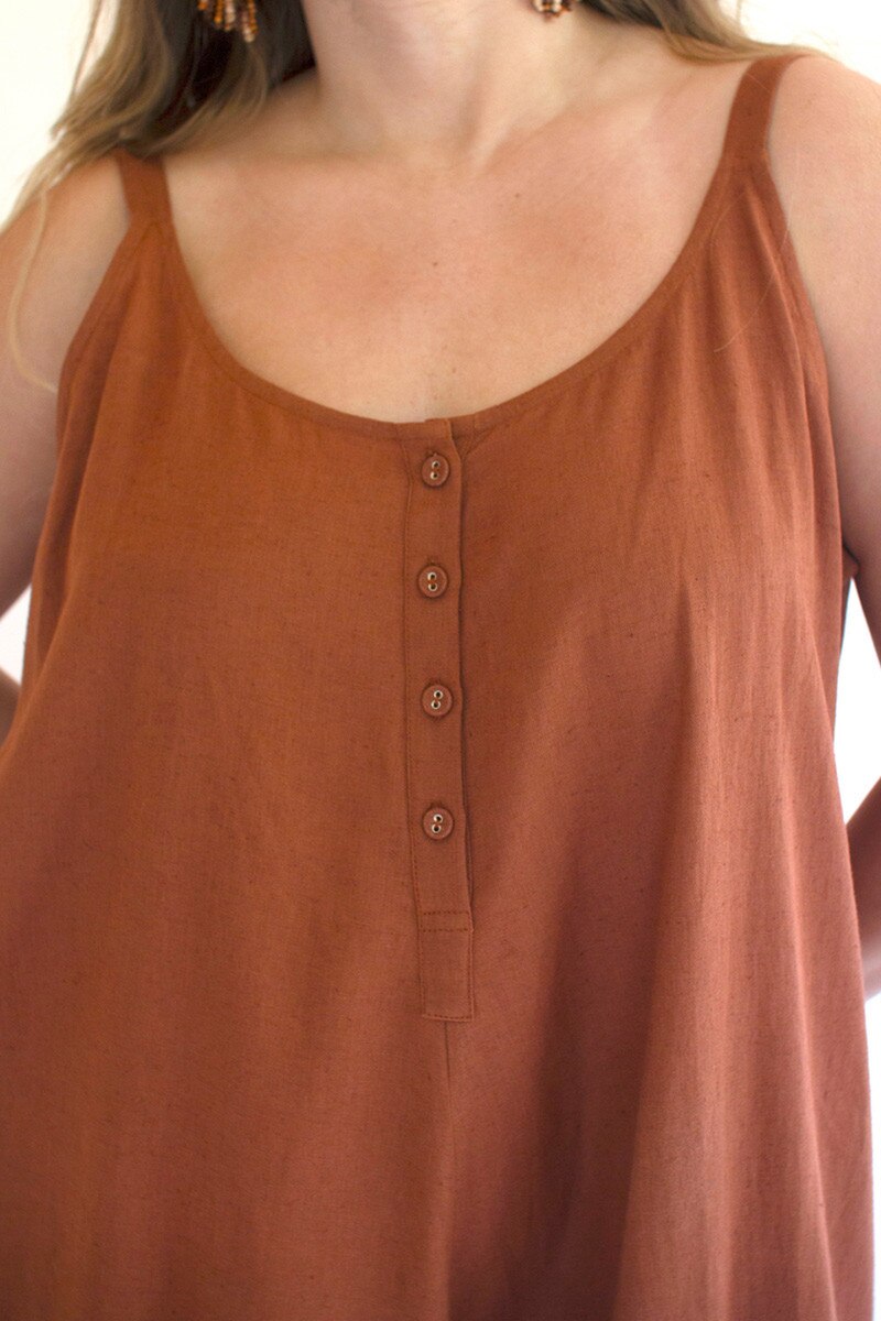 Cinnamon Adjustable Strap Flowy Jumper with Button Detail