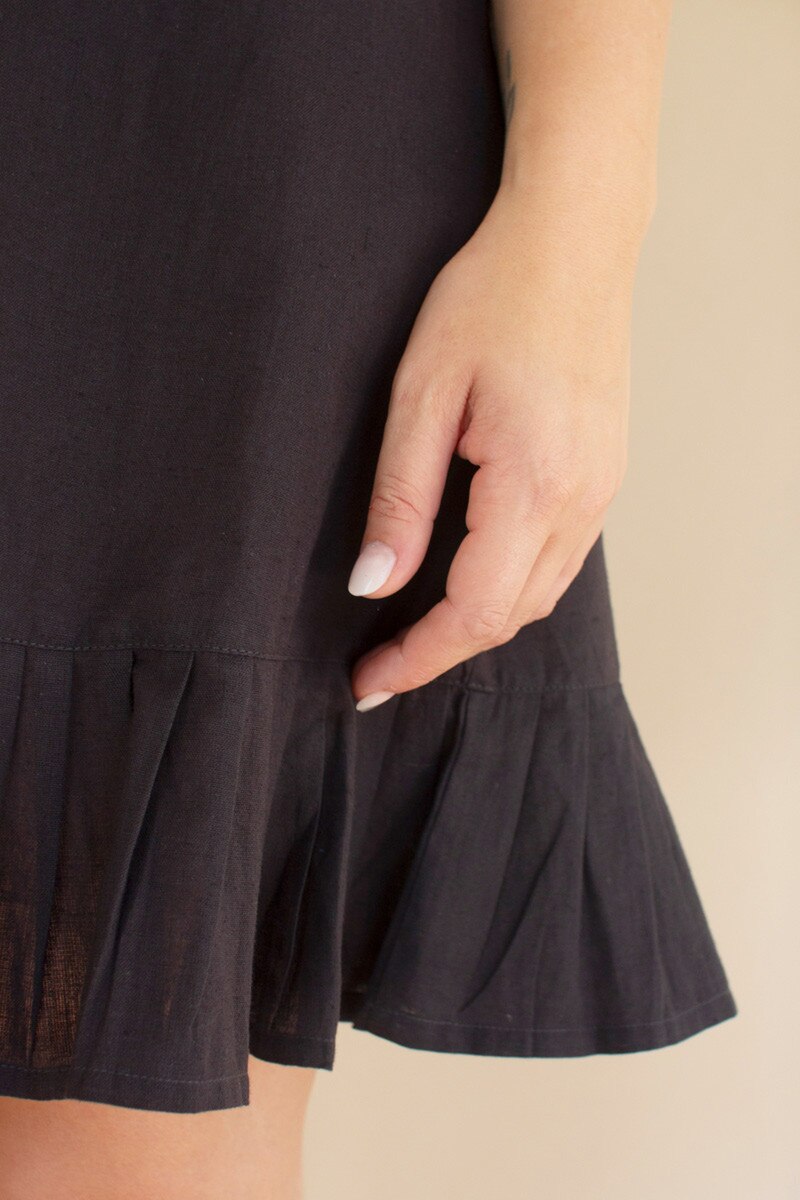 Midnight Tie-Shoulder Dress with Pleated Hem