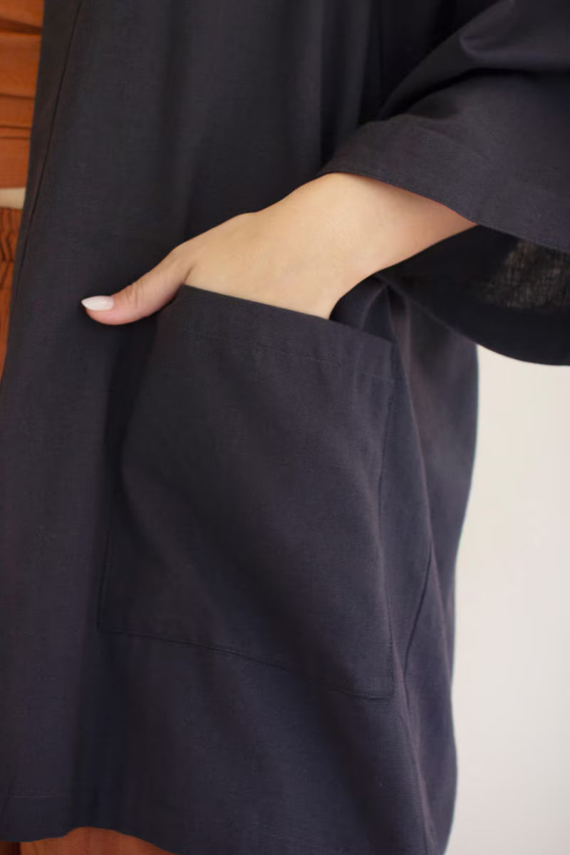 Midnight Short Kimono with Front Pockets