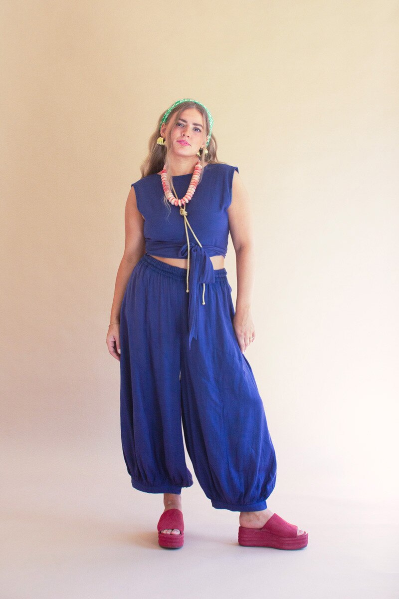 Blueberry Challis Drawstring Balloon Pant