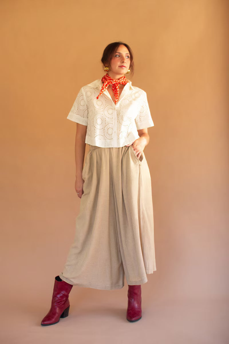 Pleated Front Elastic Waist Wide-Leg Pant