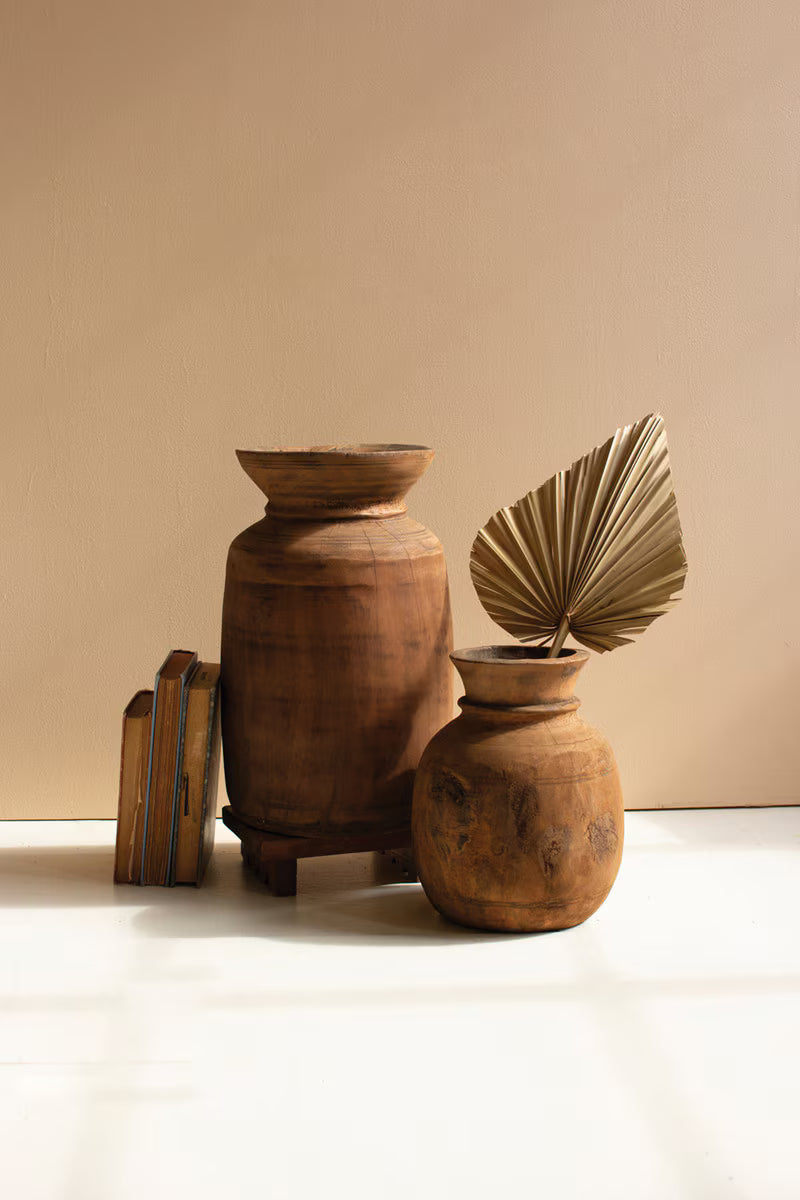 Set of 2 Mango Wood Urns