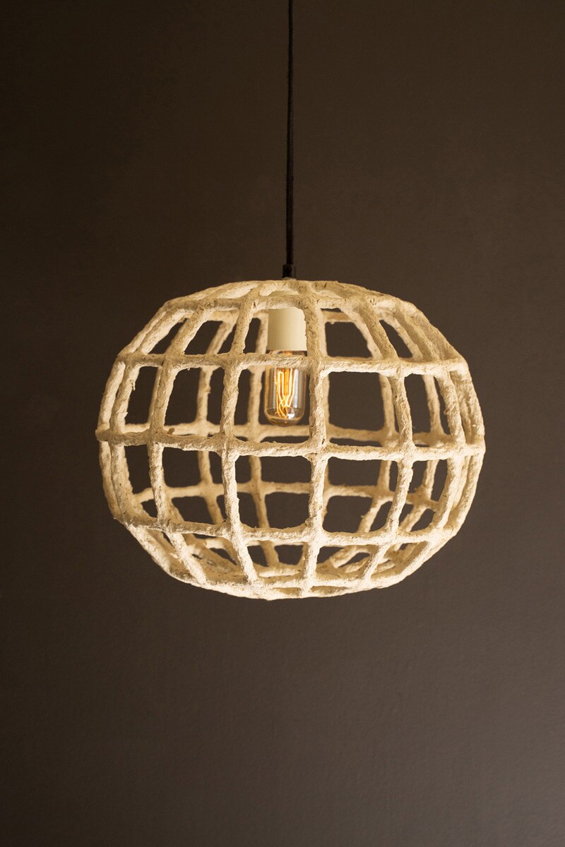 Short Paper Mache Grid Pendant Light