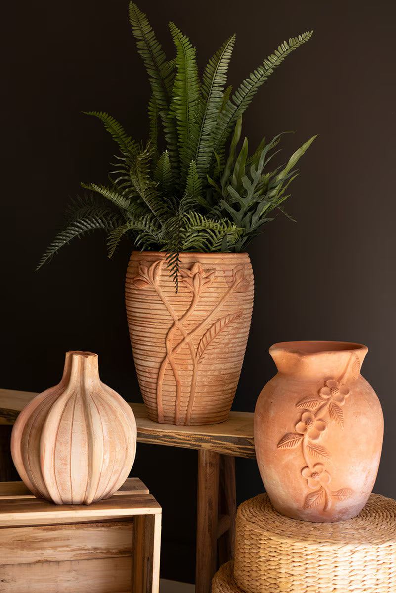 Terracotta Urn with Flowers Detail