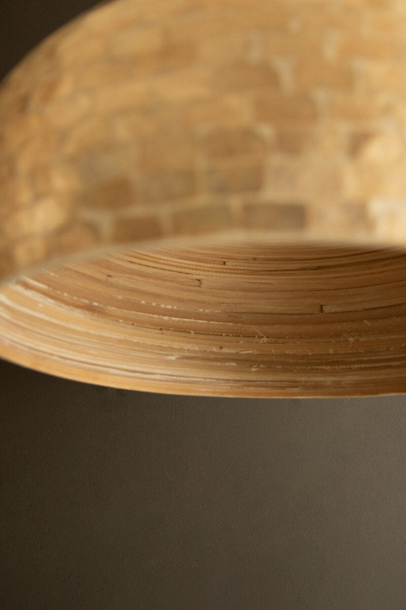 Dome Spun Bamboo Pendant Light with Neutral Capiz Shell Detail
