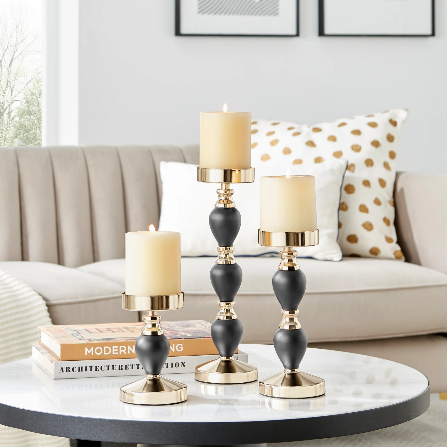 Talia Black And Gold Candlestick Taper Candle Holders - Set of 3