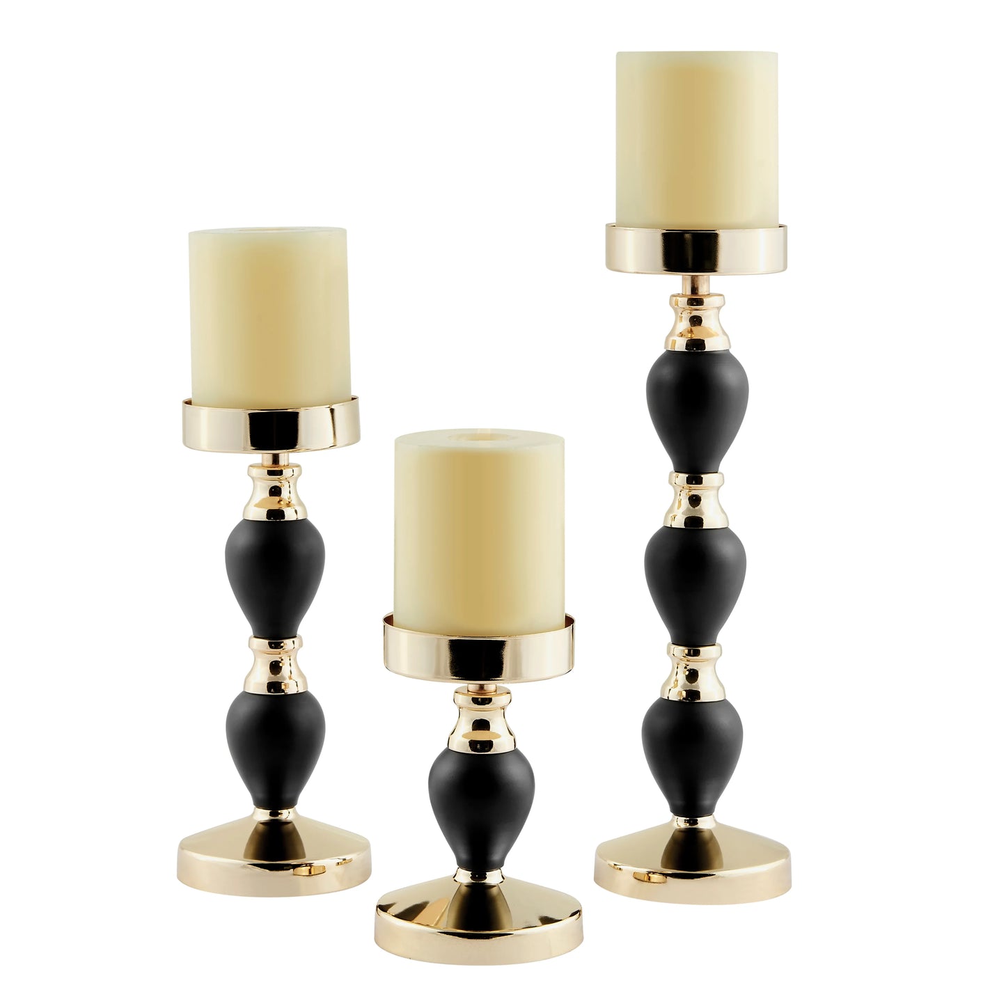 Talia Black And Gold Candlestick Taper Candle Holders - Set of 3