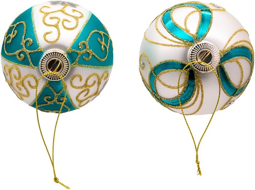 Dark Teal And White Embellished Ball- 6 Piece Ornament Set