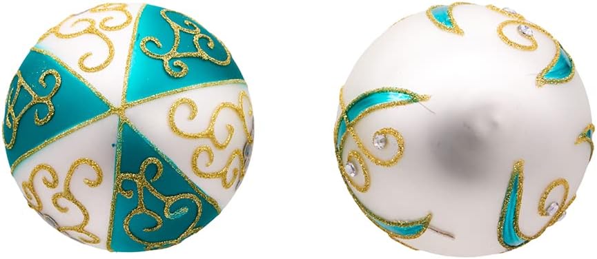 Dark Teal And White Embellished Ball- 6 Piece Ornament Set