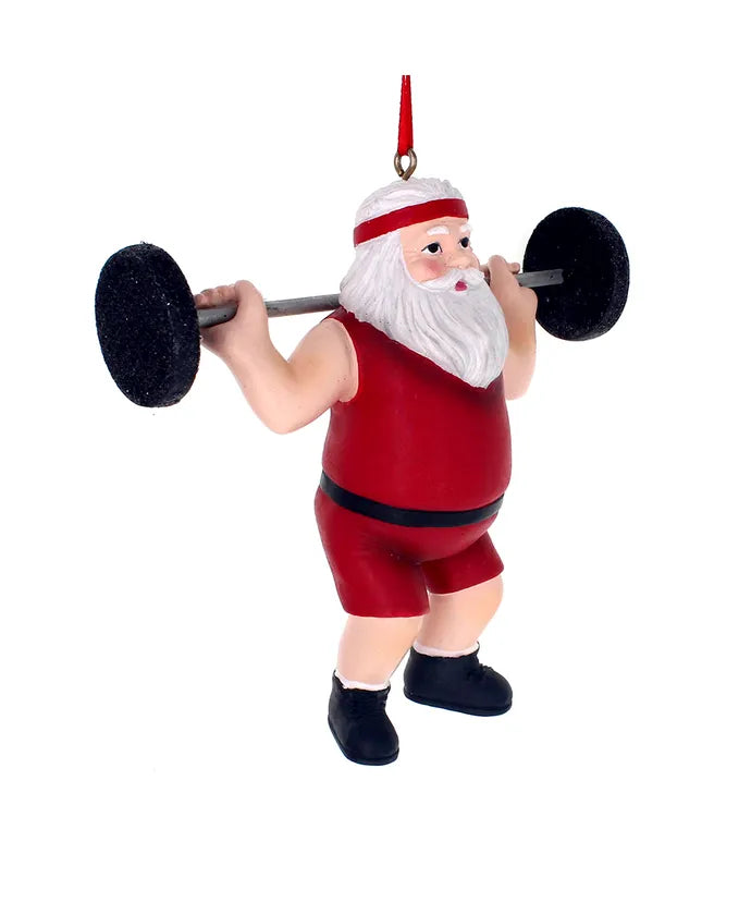 Santa Weightlifter Ornament