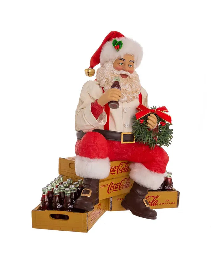 9" Fabriche Coca-Cola Santa Sitting On Crates