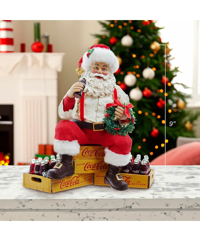 9" Fabriche Coca-Cola Santa Sitting On Crates