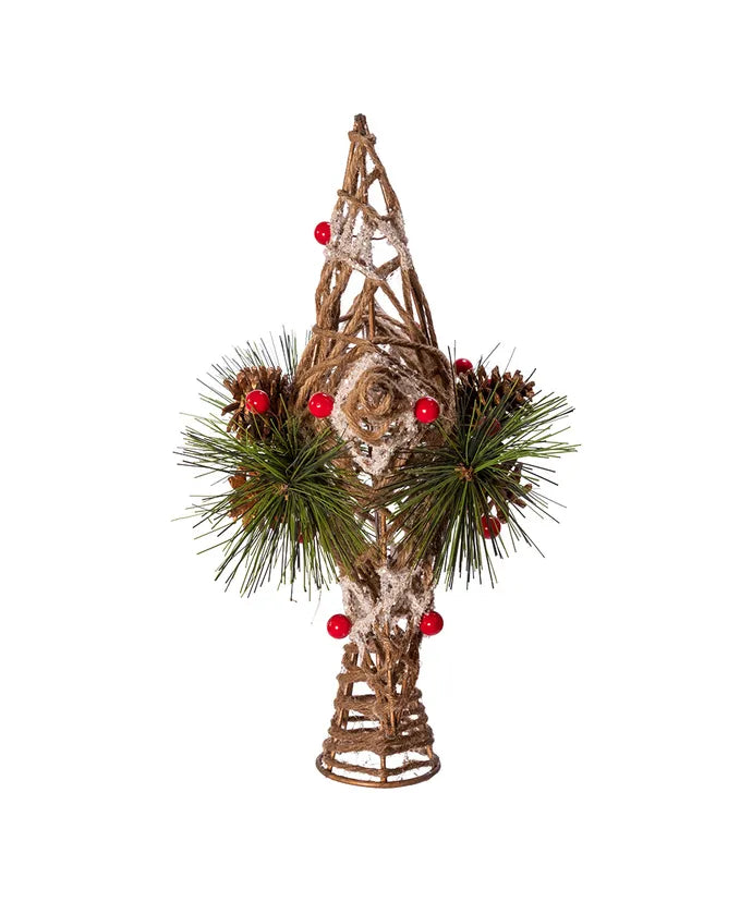 11" Un-Lit Natural Star With Pinecones Treetop