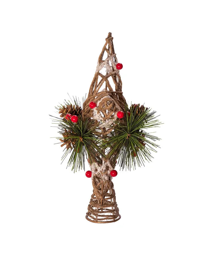 11" Un-Lit Natural Star With Pinecones Treetop