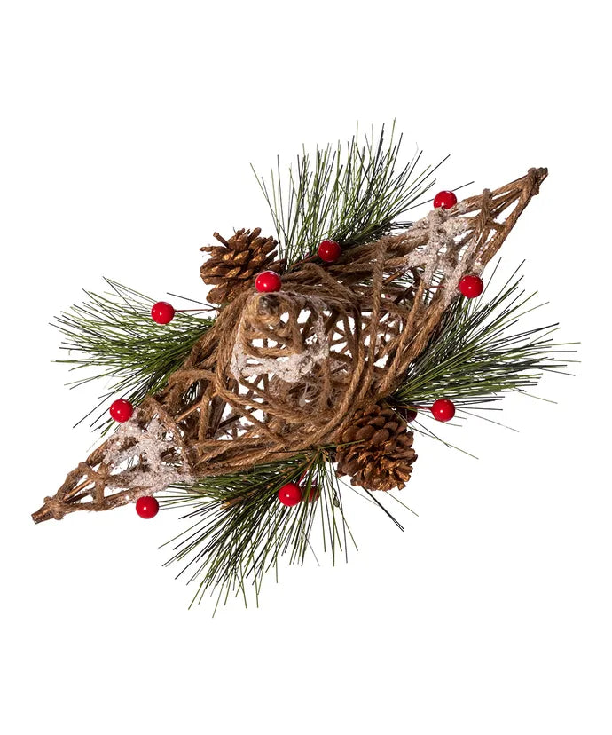 11" Un-Lit Natural Star With Pinecones Treetop