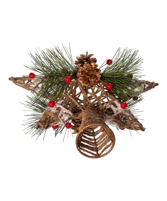11" Un-Lit Natural Star With Pinecones Treetop