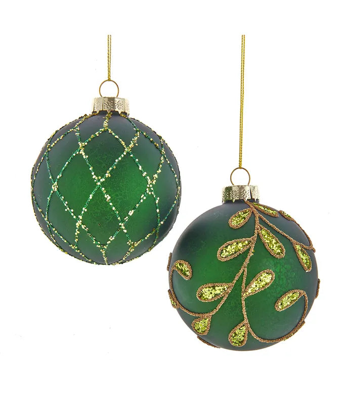 80MM Glass Gold And Emerald Green Embellished Ball Ornaments, 6-Piece Box