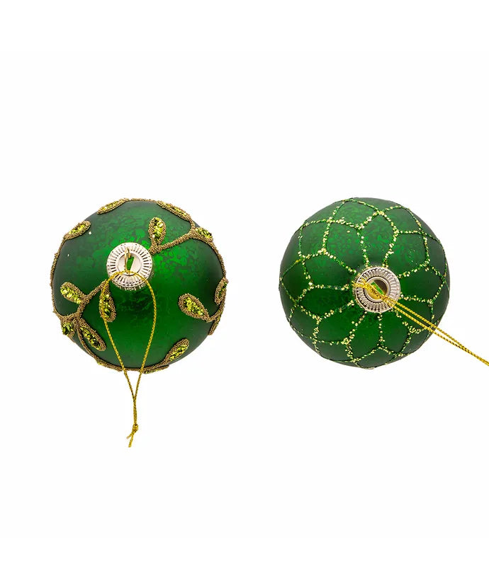 80MM Glass Gold And Emerald Green Embellished Ball Ornaments, 6-Piece Box