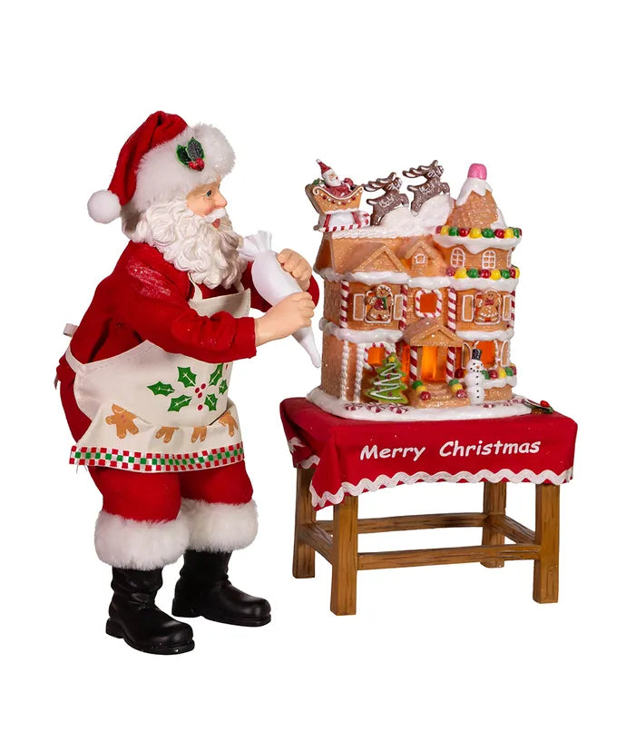 10.5" Battery-Operated Santa With Gingerbread Houses- 2-Piece Set