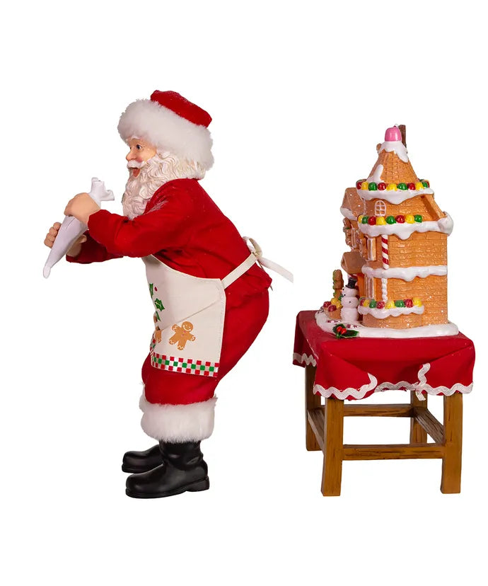 10.5" Battery-Operated Santa With Gingerbread Houses- 2-Piece Set