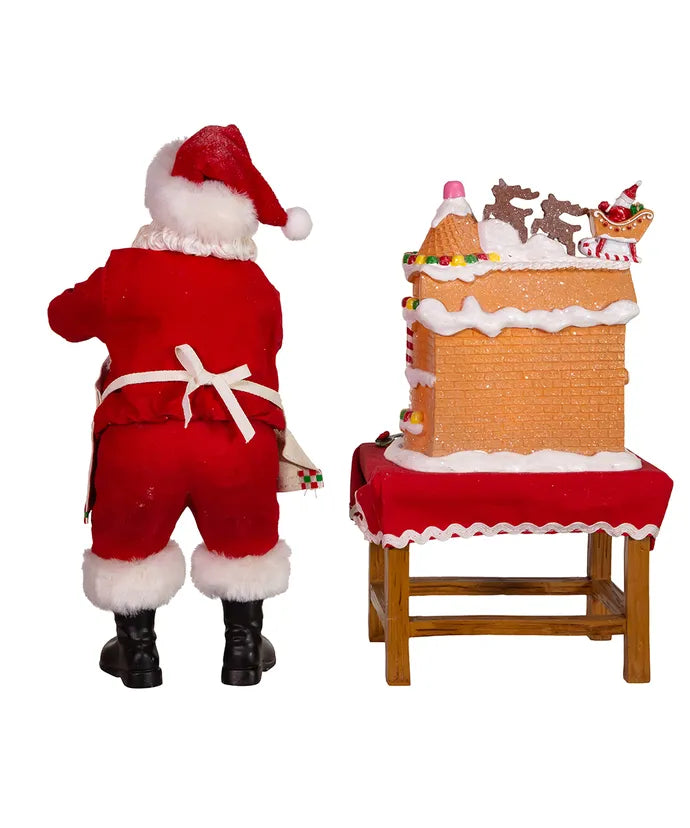 10.5" Battery-Operated Santa With Gingerbread Houses- 2-Piece Set