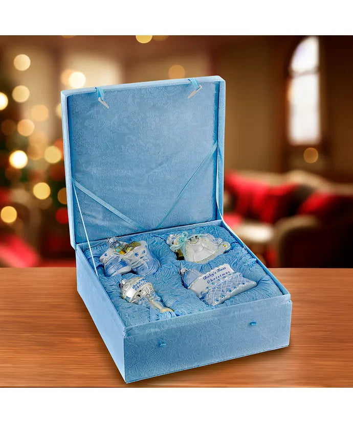 Baby Boy Glass Ornament Set, 4-Piece Box Set