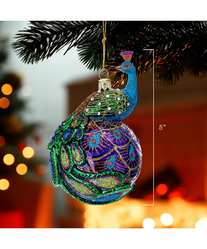 Peacock Glass Ball Ornament