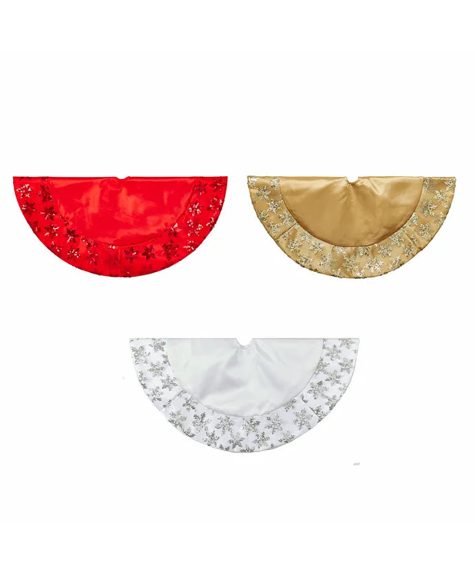 20" Miniature Silver Tree Skirts With Sequined Snowflake Border