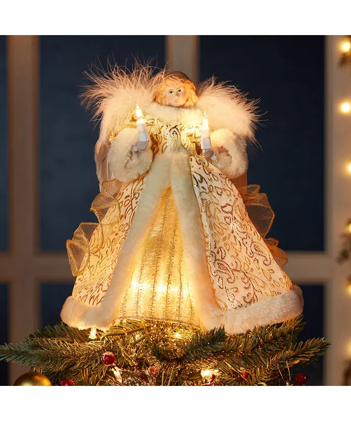 10" UL 10-Light Ivory And Gold Angel Treetop