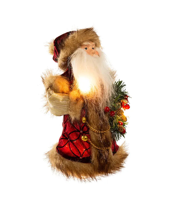 10" UL 10-Light Burgundy And Brown Santa Treetop