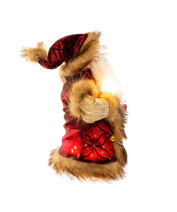 10" UL 10-Light Burgundy And Brown Santa Treetop