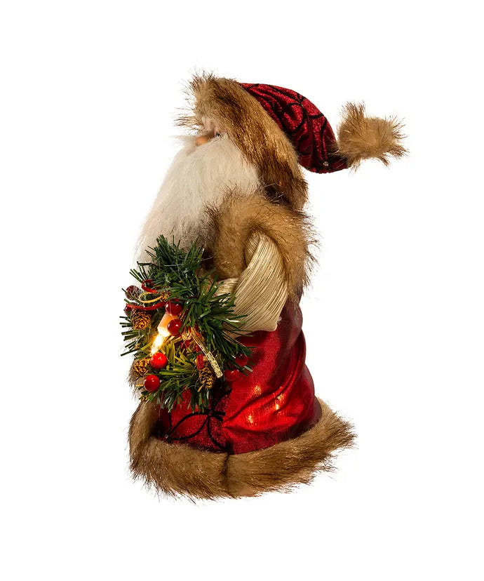 10" UL 10-Light Burgundy And Brown Santa Treetop