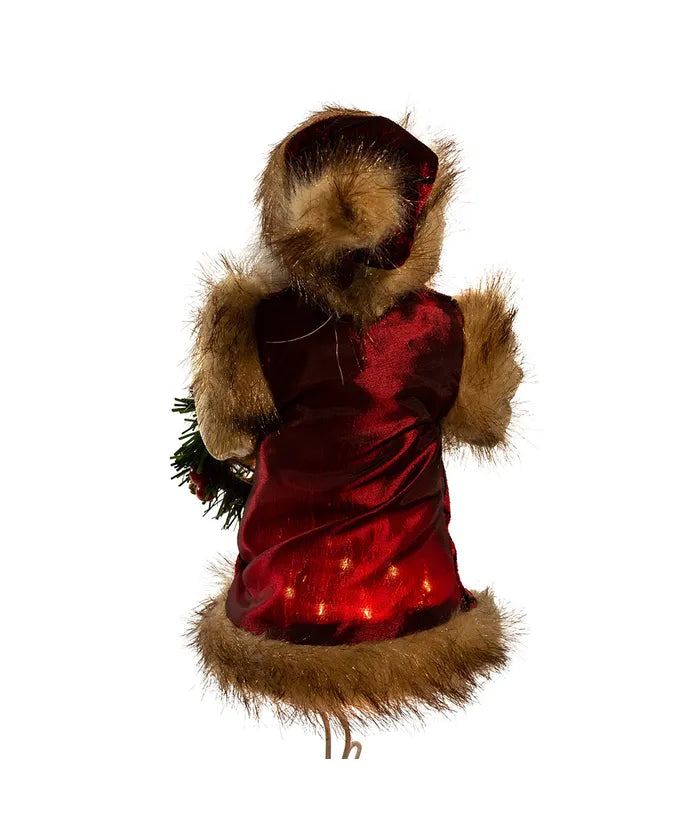 10" UL 10-Light Burgundy And Brown Santa Treetop