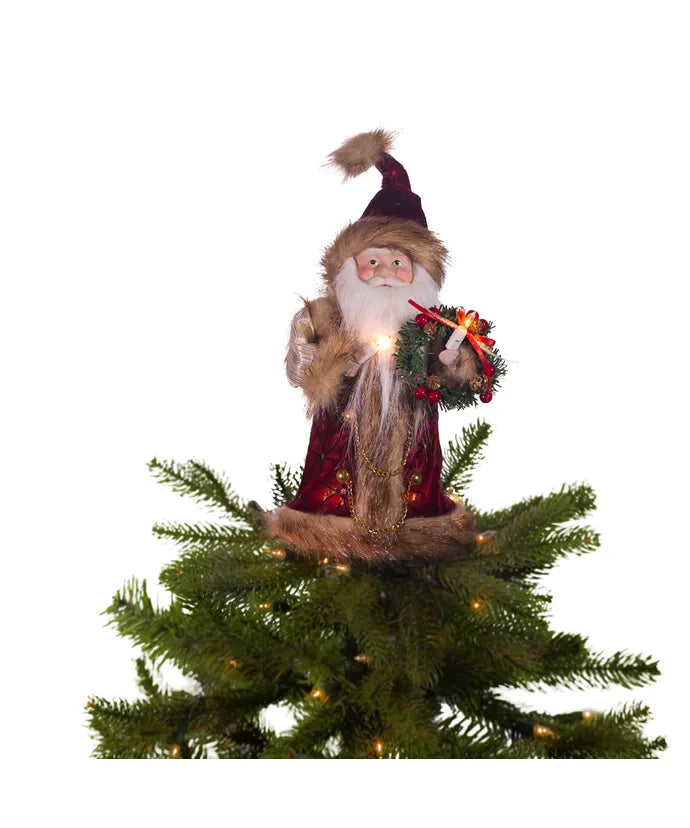 10" UL 10-Light Burgundy And Brown Santa Treetop
