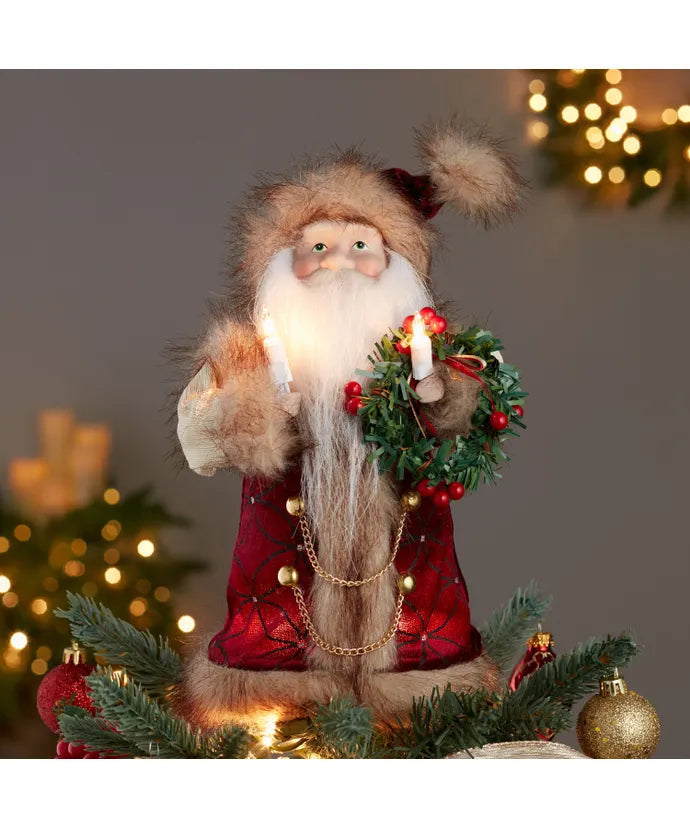 10" UL 10-Light Burgundy And Brown Santa Treetop