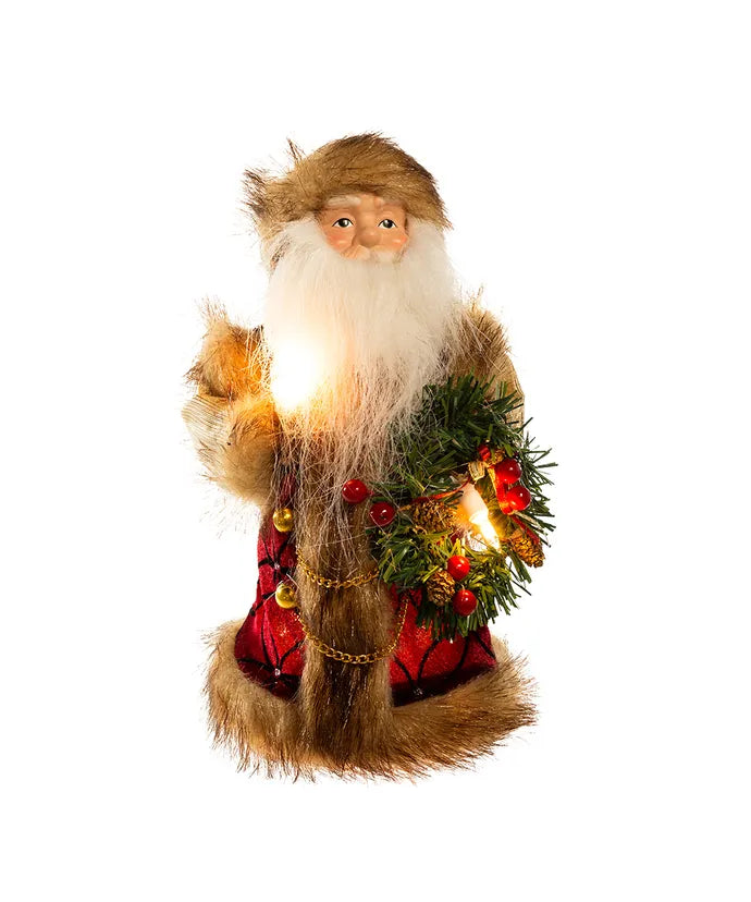 10" UL 10-Light Burgundy And Brown Santa Treetop