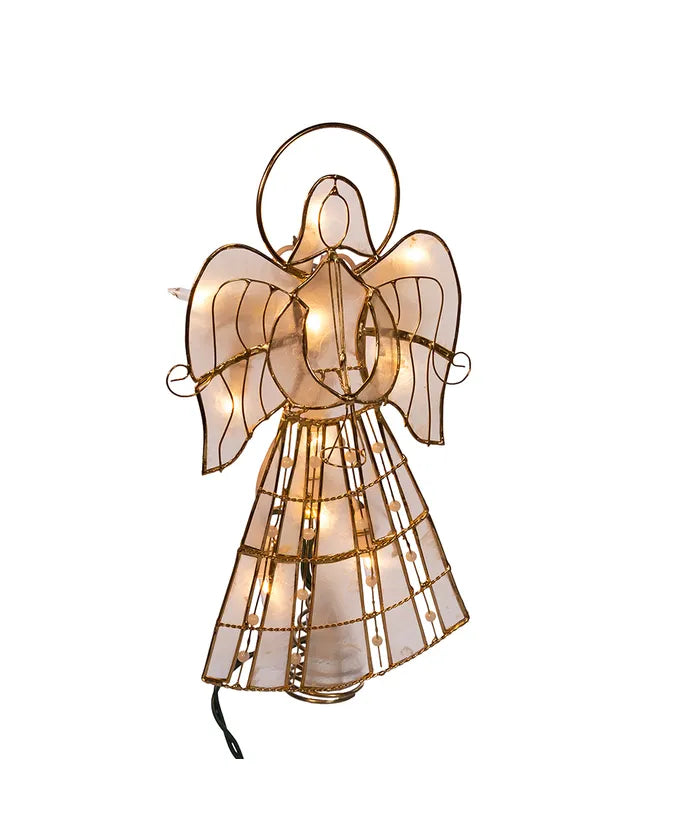 9.75" UL 10-Light Capiz Angel With Vines And Pearls Treetop