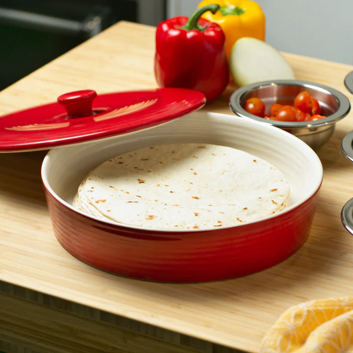 Red Stoneware Tortilla Warmer 10in