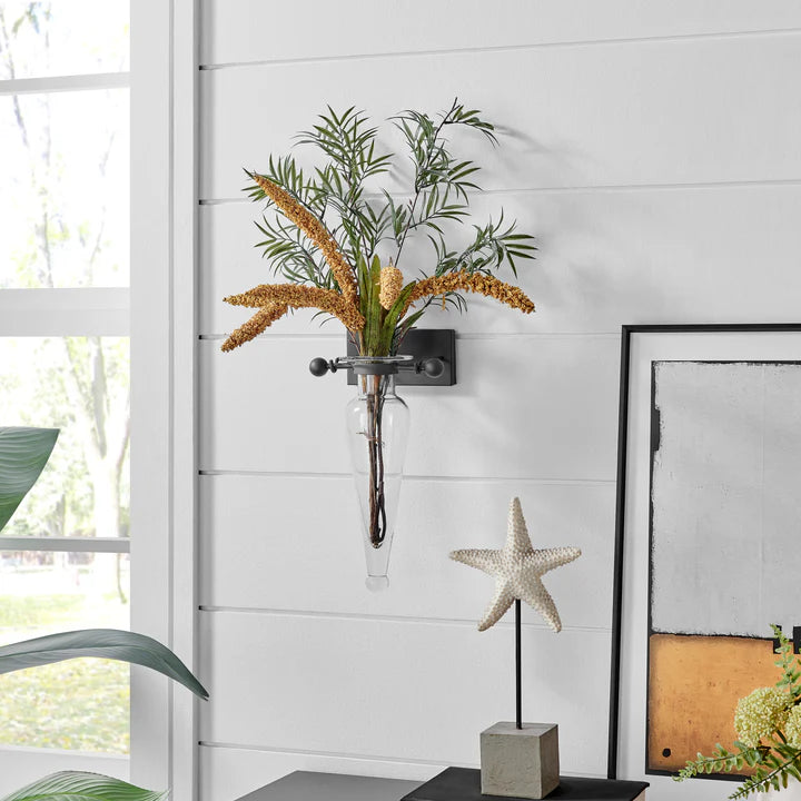Amphora Glass Vase on Iron Sconce with Finials