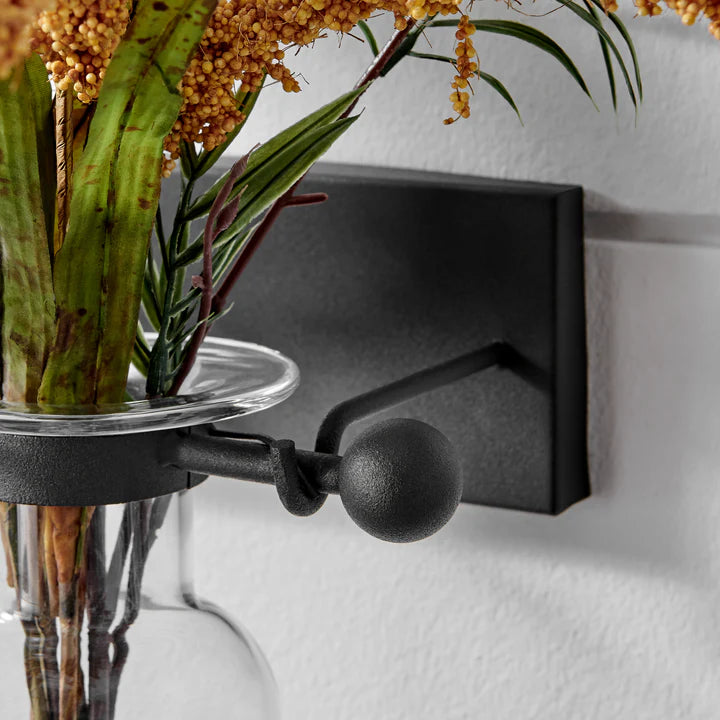 Amphora Glass Vase on Iron Sconce with Finials