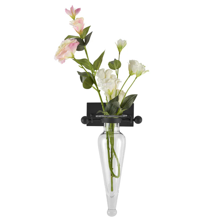 Amphora Glass Vase on Iron Sconce with Finials