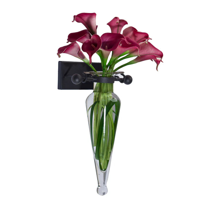 Amphora Glass Vase on Iron Sconce with Finials