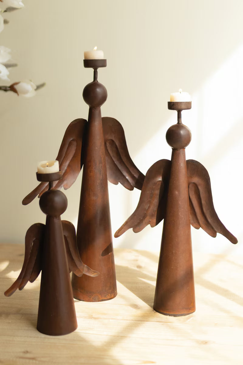 Set of 3 Rustic Iron Angel Tealight Holders