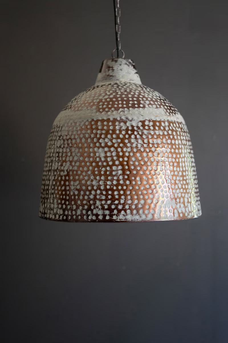 White-Washed Rustic Metal Hammered Pendant Light
