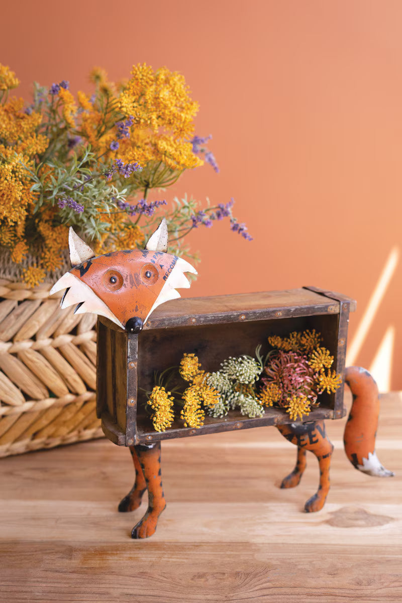 Recycled Metal Fox with Wooden Brick Mold