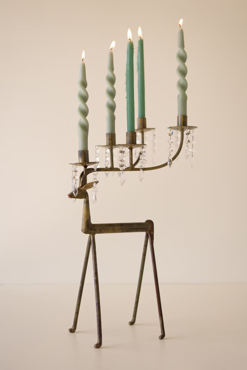 Forged-Iron Deer Candelabra Holder with Gems