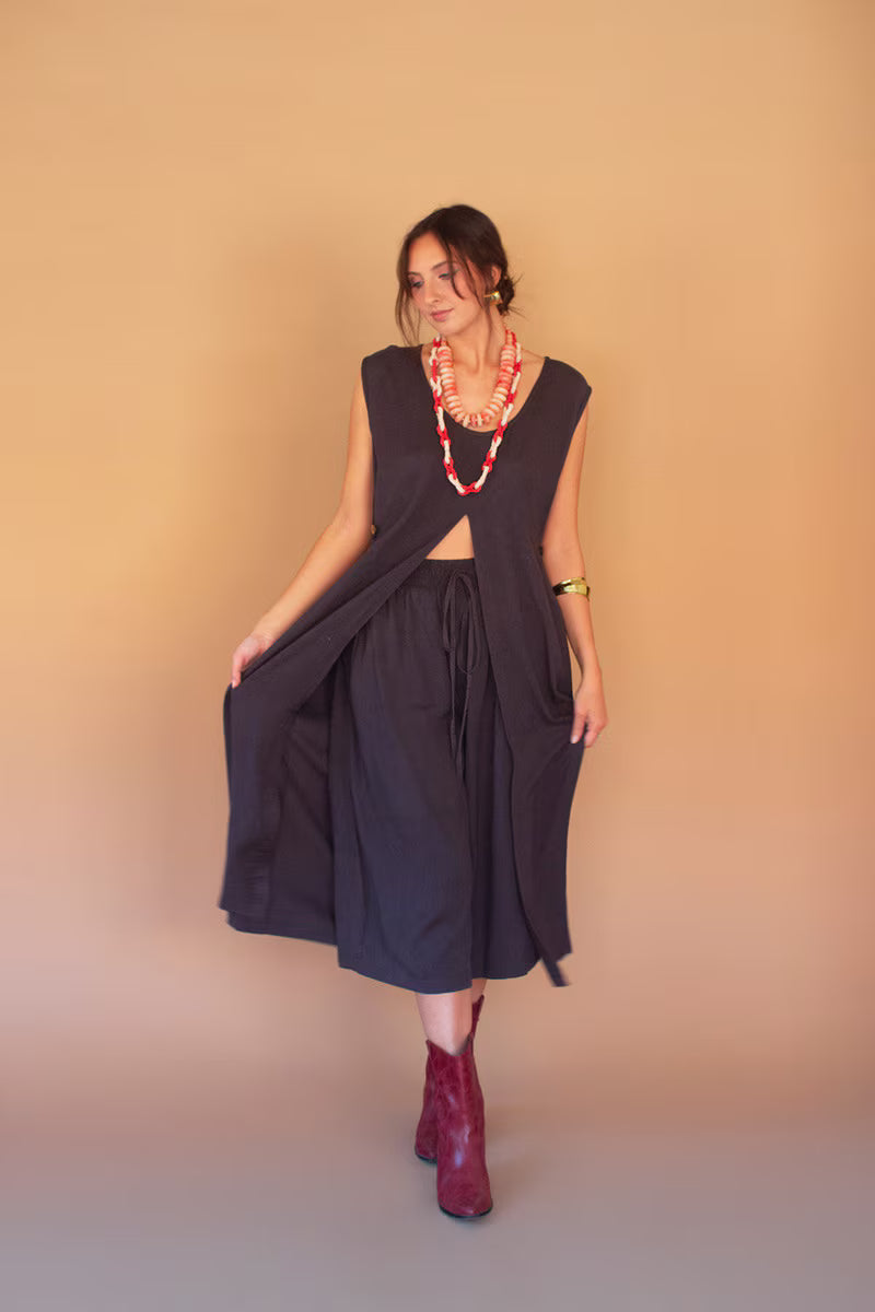 Midnight Sleeveless Split-Front Tunic