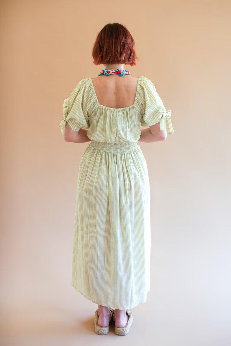 Striped Off-Shoulder Smocked Waist Dress