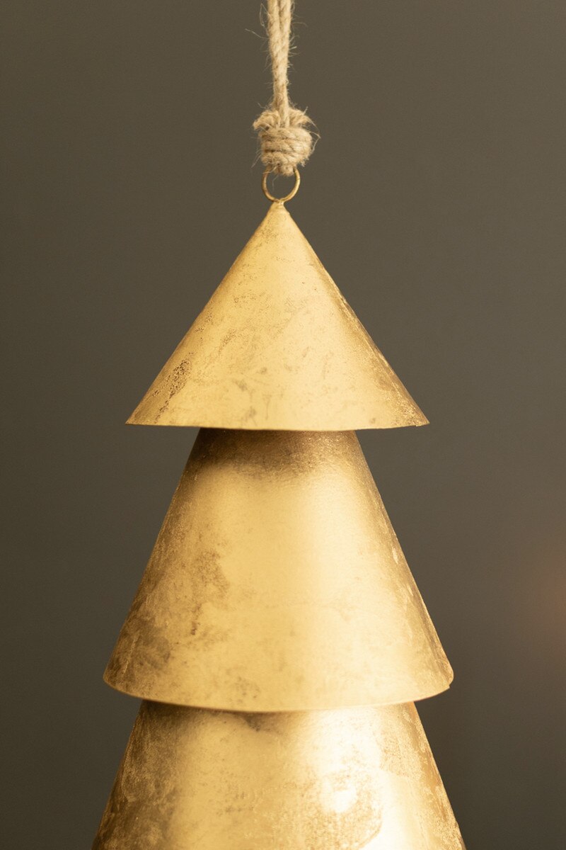 Giant Antique Gold Christmas Tree Bell with Jute Hanger