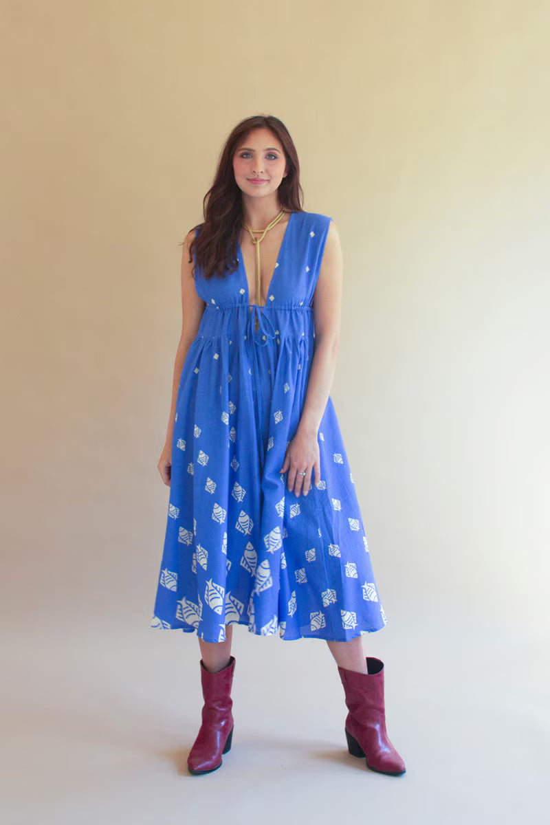 Fish Print Dress with Tie in Front